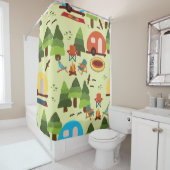 Rideaux De Douche Camping - caravane, chaises de camping, cheminée (En situation)