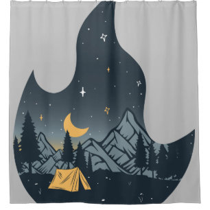 Rideaux De Douche Camping cool Camper Feu de Campement Sous Les Mont