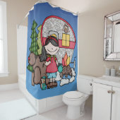 Rideaux De Douche Camping pour filles à Woods Bear Campfire (En situation)