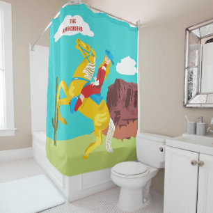 Rideaux De Douche Campy Western Cowgirl on Horse Personnalisé
