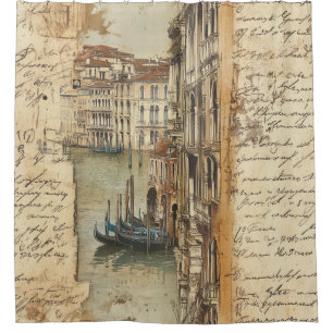 Rideaux De Douche Canal vintage de Venise avec script manuscrit