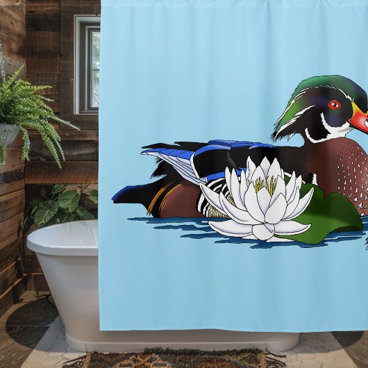 Rideaux De Douche Canard en bois coloré nénuphar faune bleu