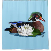 Rideaux De Douche Canard en bois coloré nénuphar faune bleu (Devant)