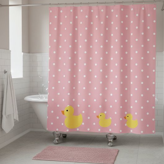 Rideaux De Douche Canards en caoutchouc nager sur Pois roses