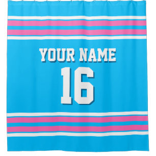 Rideaux De Douche Capri Bleu Hot rose blanc rayures Sports Jersey