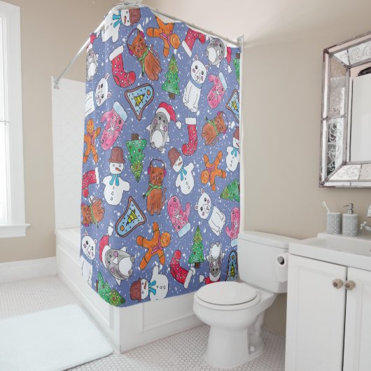 Rideaux De Douche Caractères de Noël peints à la main dans (En situation)