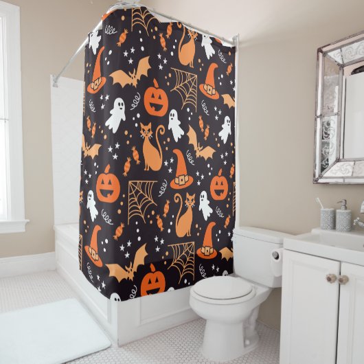 Rideaux De Douche Caractères d'halloween illustrés mignons sur bg no (En situation)