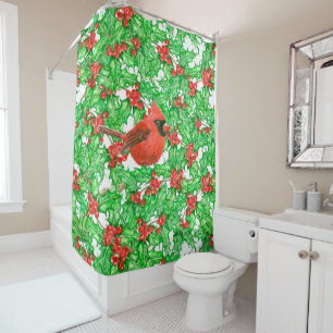 Rideaux De Douche Cardinal et motif d'aquarelle de baie sainte