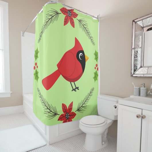 Rideaux De Douche Cardinal Rouge Cardinal Cardinal aux Fleurs (En situation)