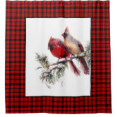 Rideaux De Douche Cardinaux à l'aquarelle en Rouge de Noël à carreau (Devant)