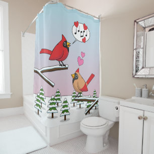 Rideaux De Douche Cardinaux du Nord Rouge mignonne Amour Paysage hiv