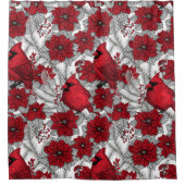 Rideaux De Douche Cardinaux et poinsettia en rouge et blanc (Devant)