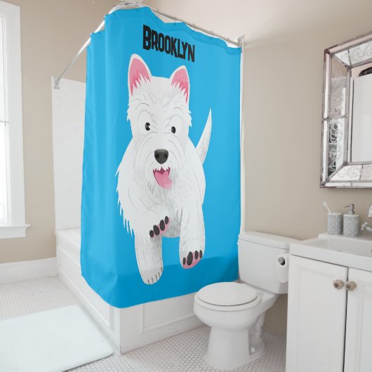 Rideaux De Douche Caricature blanche de terrier de l'ouest (En situation)