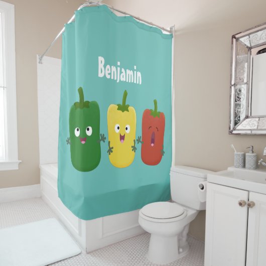 Rideaux De Douche Caricature de chant trio capsicum poivre clair (En situation)
