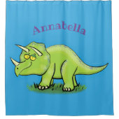 Rideaux De Douche Caricature de dinosaure de triceratops vert mignon (Devant)