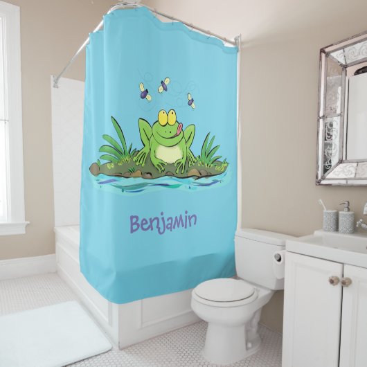Rideaux De Douche Caricature de grenouille vert mignon (En situation)