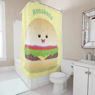 Rideaux De Douche Caricature de hamburger kawaii joyeux