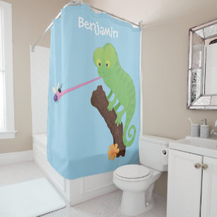 Rideaux De Douche Caricature de lézard de caméléon vert joyeux