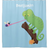Rideaux De Douche Caricature de lézard de caméléon vert joyeux (Devant)