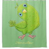 Rideaux De Douche Caricature de perruche verte curieuse (Devant)