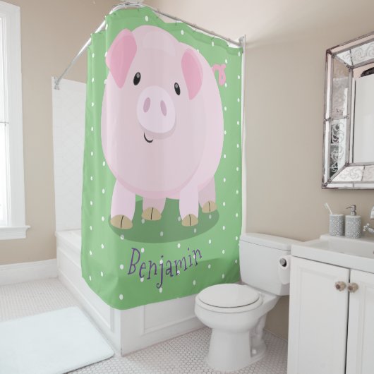 Rideaux De Douche Caricature de porc mignon rose pot vendue (En situation)