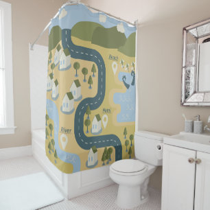 Rideaux De Douche Caricature élégante paysage carte de voyage