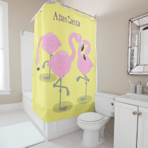 Rideaux De Douche Caricature en trio flamand rose mou