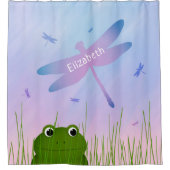 Rideaux De Douche caricature grenouille regarder sur l'herbe dragonf (Devant)