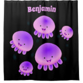 Rideaux De Douche Caricature kawaii de méduse violette rose mou (Devant)