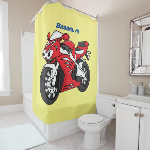 Rideaux De Douche Caricature moto de sport rouge mou