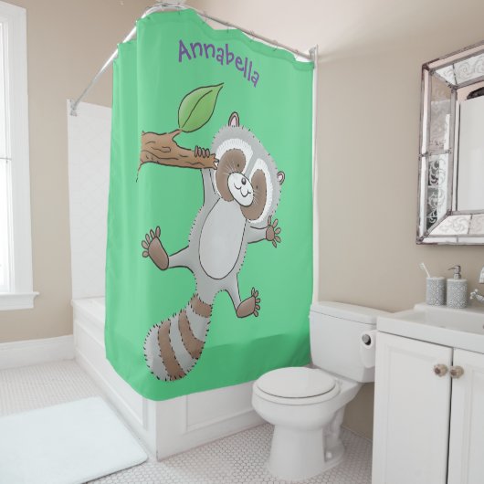 Rideaux De Douche Caricature pour bébé au raton laveur joyeux (En situation)