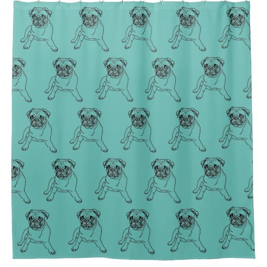 Rideaux De Douche Carlin bleu Turquoise tendance Chien Dessin Douche (Devant)