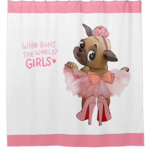 Rideaux De Douche Carlin chiot en Tutu rose animal chien fille (Devant)