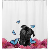 Rideaux De Douche Carlin Gerbera Papillons | Chien noir mignon (Devant)