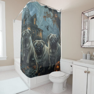 Rideaux De Douche Carlin Halloween Night Doggy Délice