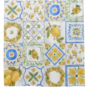 Rideaux De Douche Carré Motif Sicilienne Lemons Watercolor