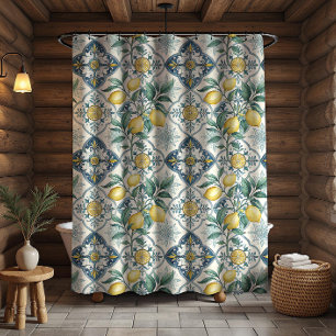 Rideaux De Douche Carreau bleu motif français de citron
