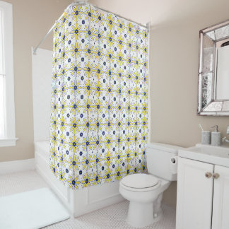 Rideaux De Douche Carreau de marguerite méditerranéenne bleu marine