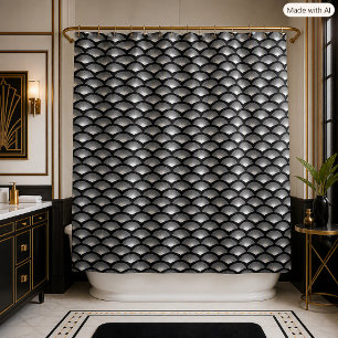 Rideaux De Douche Carreau moderne à motif géométrique éventail noir