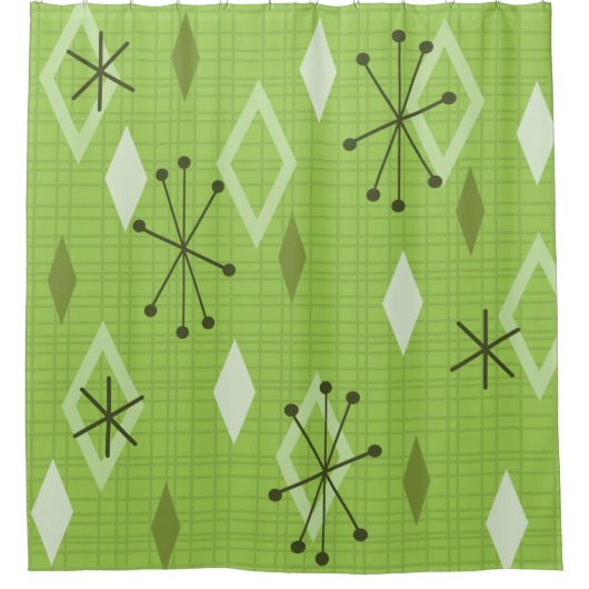 Rideaux De Douche Carreau moderne du milieu du siècle Chartreuse (Devant)