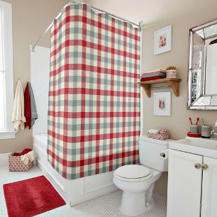 Rideaux De Douche Carreaux à la campagne rouge et gris