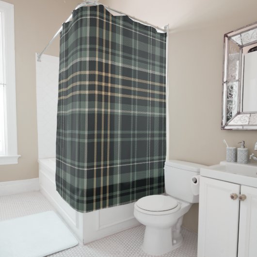 Rideaux De Douche Carreaux Beige Vert Foncé (En situation)