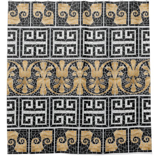 Rideaux De Douche Carreaux brisés grecs mosaïque marbre noir (Devant)