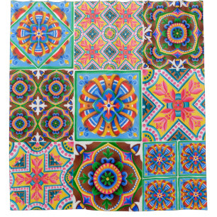 Rideaux De Douche Carreaux de céramique, majolica, ornementabstrait,