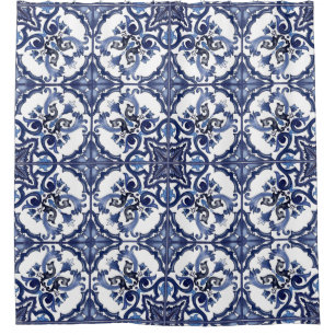 Rideaux De Douche Carreaux de majolique siciliens italiens bleus et