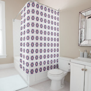 Rideaux De Douche Carreaux Floraux Géométriques Rose Pâle et Nuit