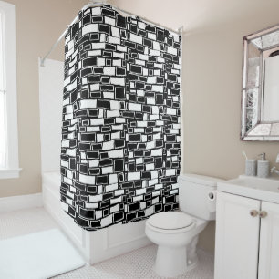 Rideaux De Douche Carreaux géométriques noirs blancs Abstraits
