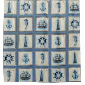 Rideaux De Douche Carreaux marins | Blue Lighthouse Ancre Ship Wheel (Devant)