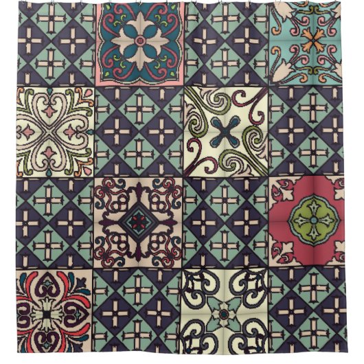 Rideaux De Douche Carreaux portugais : Talavera Style sans couture (Devant)