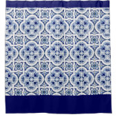 Rideaux De Douche Carrelage bleu et blanc classique (Devant)